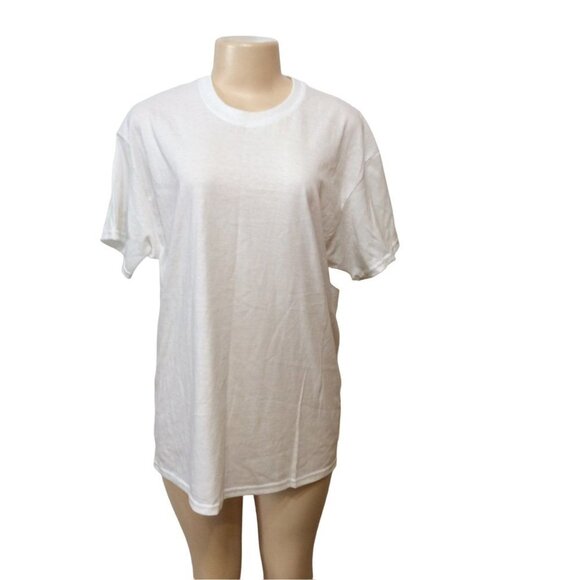 Men White Gildan Dry Blend T Shirt Large sku11 - Picture 1 of 4